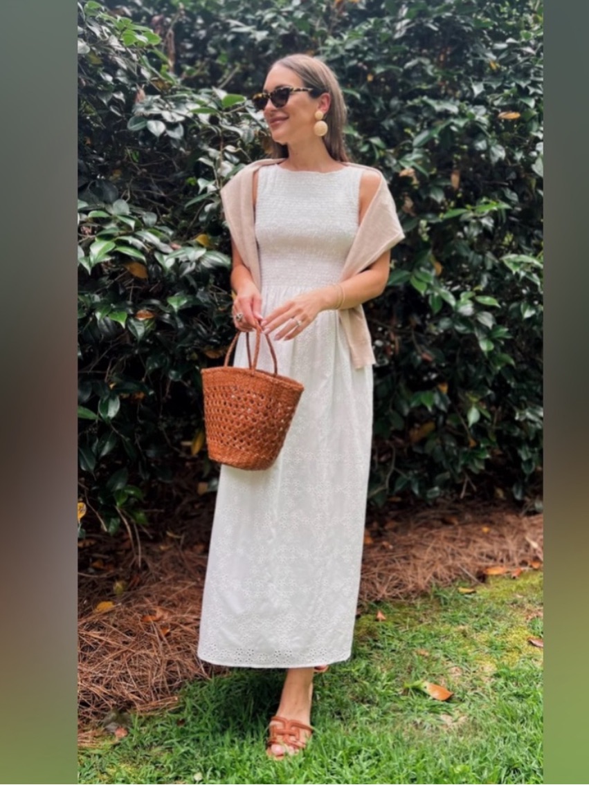 Hill House 'Cosima' Eyelet Nap Dress White Midi Size Size Xxs